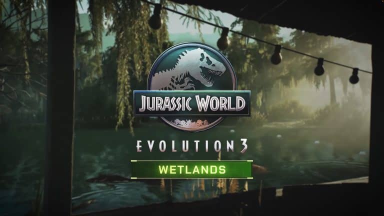 Blog post artwork of the official trailer for "Jurassic World: Evolutions 3 - Wetlands Pack" with music by Marcus Hedges.